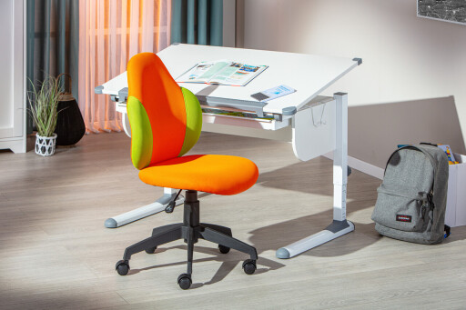 Scaun de birou pentru copii Jessi, Inter Link, 52x56x94-103.5 cm, rotativ, plastic/poliester, portocaliu/verde