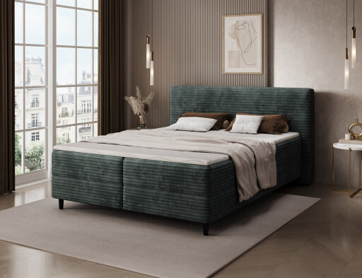 Pat continental tapitat cu lada depozitare, 180x200 cm, ELTAP, Cortiko, lemn/poliester, verde