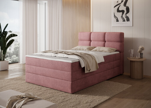 Pat continental tapitat cu lada depozitare, 120x200 cm, ELTAP, Kasped, lemn/poliester, roz