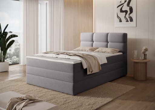 Pat continental tapitat cu lada depozitare, 140x200 cm, ELTAP, Kasped, lemn/poliester, gri