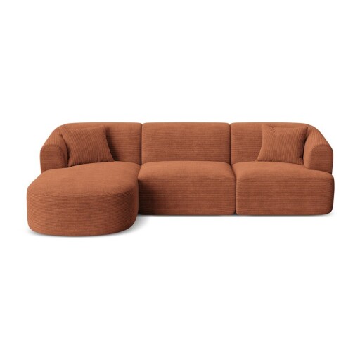 Colțar teracotă cu tapițerie din catifea reiată (cu colț pe partea stângă/cu șezlong) Campi – Cosmopolitan Design
