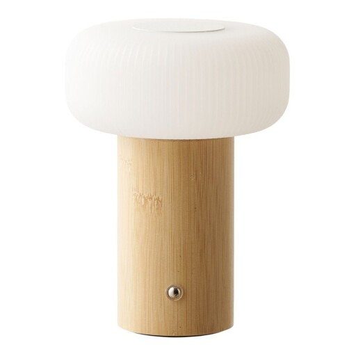 Veioză albă/în culoare naturală din bambus cu abajur din plastic (înălțime 18 cm) Stafford – House Nordic