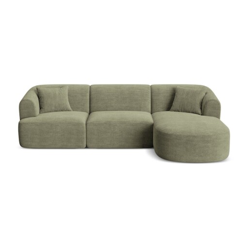 Colțar verde cu tapițerie din catifea reiată (cu colț pe partea dreaptă/cu șezlong) Campi – Cosmopolitan Design