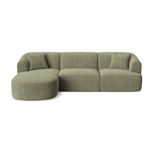 Colțar verde cu tapițerie din catifea reiată (cu colț pe partea stângă/cu șezlong) Campi – Cosmopolitan Design
