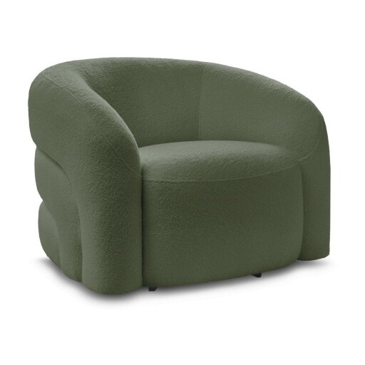 Fotoliu verde pivotant cu tapițerie din țesătură bouclé Elina – Bobochic Paris