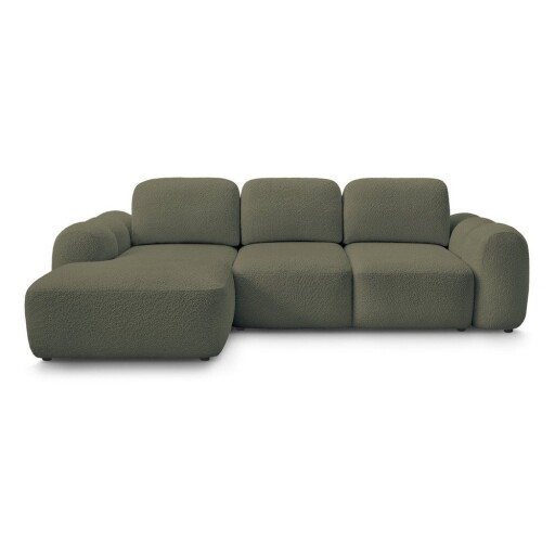 Colțar verde extensibil/cu spațiu de depozitare cu tapițerie din țesătură bouclé (cu colț pe partea stângă/cu șezlong) Montaigne – Bobochic Paris