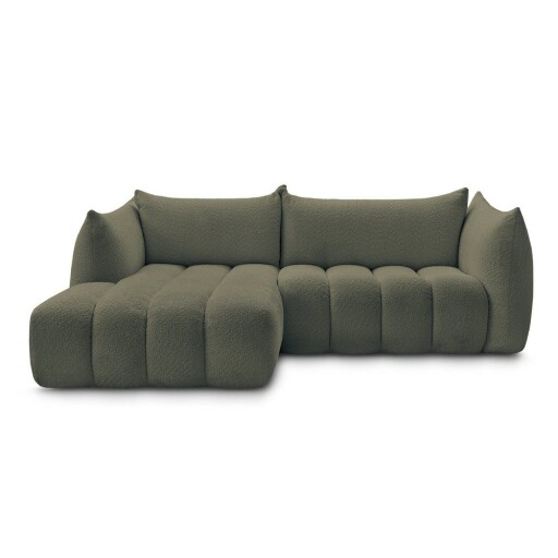 Colțar verde cu tapițerie din țesătură bouclé (cu colț pe partea stângă/cu șezlong) Azra – Bobochic Paris