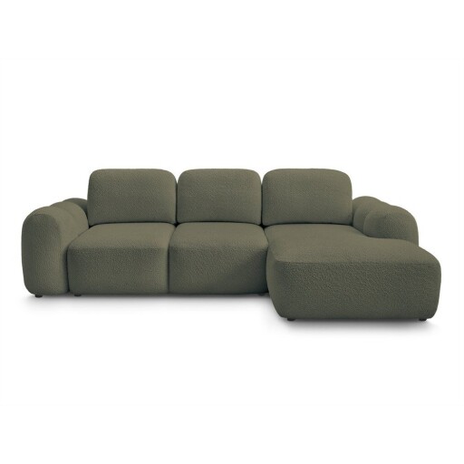 Colțar verde extensibil/cu spațiu de depozitare cu tapițerie din țesătură bouclé (cu colț pe partea dreaptă/cu șezlong) Montaigne – Bobochic Paris