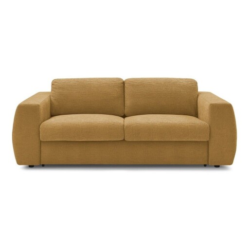 Canapea galben-muștar pentru dormitul zilnic/extensibilă cu tapițerie din chenille 220 cm Hugo – Bobochic Paris