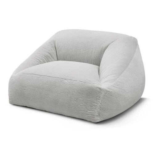 Fotoliu bean bag gri deschis cu tapițerie din blană artificială Lilibet – Bobochic Paris
