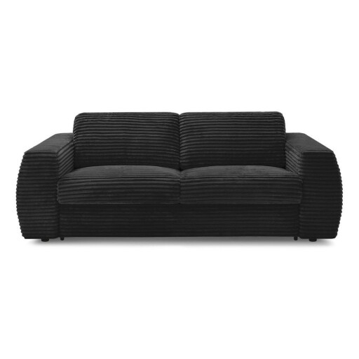 Canapea neagră pentru dormitul zilnic/extensibilă cu tapițerie din catifea reiată 220 cm Hugo – Bobochic Paris