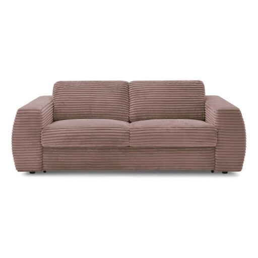 Canapea roz pentru dormitul zilnic/extensibilă cu tapițerie din catifea reiată 240 cm Hugo – Bobochic Paris