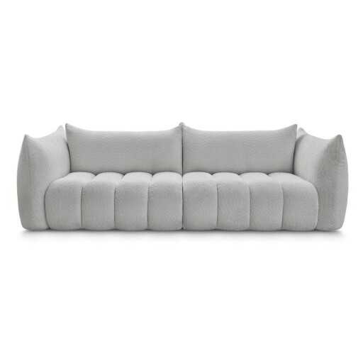 Canapea gri deschis cu tapițerie din țesătură bouclé 286 cm Azra – Bobochic Paris
