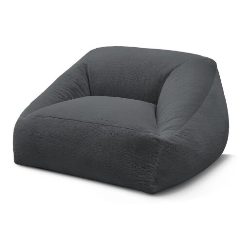Fotoliu bean bag gri închis cu tapițerie din blană artificială Lilibet – Bobochic Paris