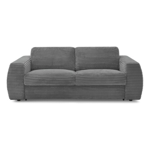 Canapea gri închis pentru dormitul zilnic/extensibilă cu tapițerie din catifea reiată 220 cm Hugo – Bobochic Paris