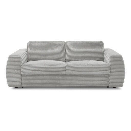 Canapea gri deschis pentru dormitul zilnic/extensibilă cu tapițerie din catifea reiată 220 cm Hugo – Bobochic Paris