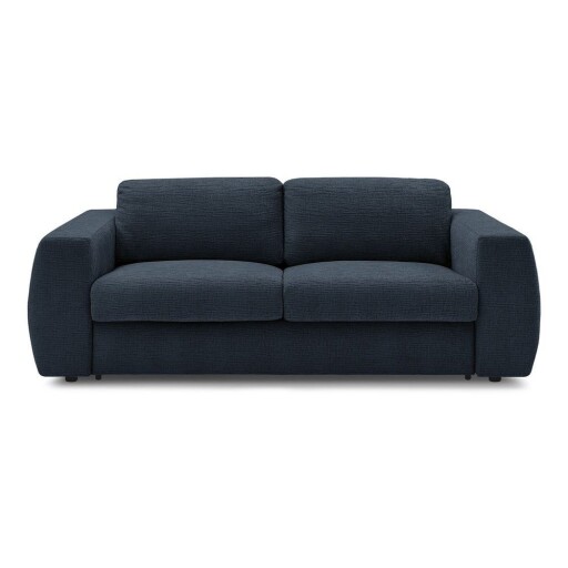 Canapea albastru-închis pentru dormitul zilnic/extensibilă cu tapițerie din chenille 240 cm Hugo – Bobochic Paris