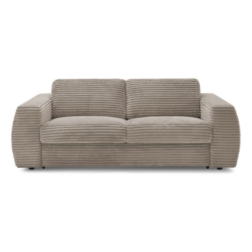 Canapea taupe pentru dormitul zilnic/extensibilă cu tapițerie din catifea reiată 220 cm Hugo – Bobochic Paris