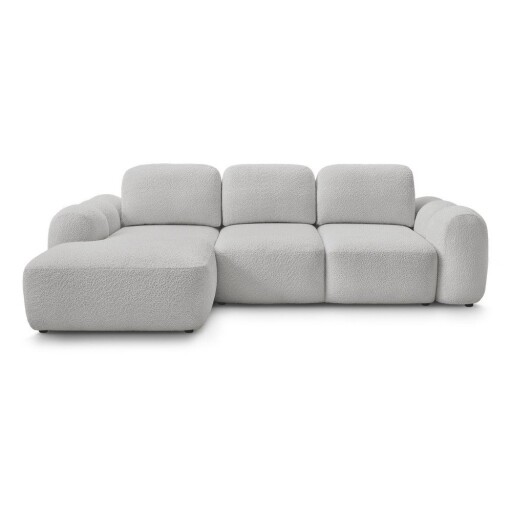 Colțar gri deschis extensibil/cu spațiu de depozitare cu tapițerie din țesătură bouclé (cu colț pe partea stângă/cu șezlong) Montaigne – Bobochic Paris