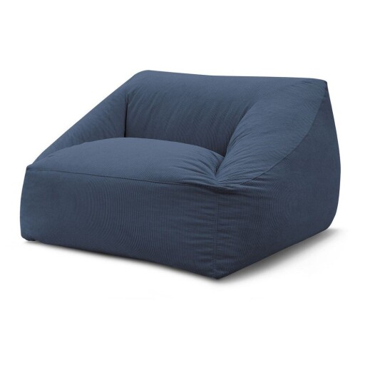 Fotoliu bean bag albastru închis cu tapițerie din catifea reiată Lilibet – Bobochic Paris