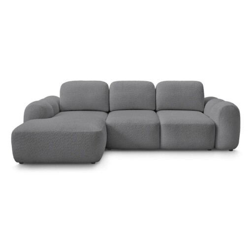 Colțar gri extensibil/cu spațiu de depozitare cu tapițerie din țesătură bouclé (cu colț pe partea stângă/cu șezlong) Montaigne – Bobochic Paris