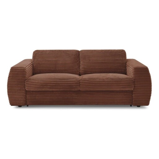Canapea portocalie pentru dormitul zilnic/extensibilă cu tapițerie din catifea reiată 220 cm Hugo – Bobochic Paris