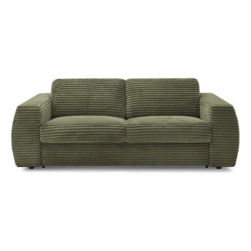Canapea verde pentru dormitul zilnic/extensibilă cu tapițerie din catifea reiată 220 cm Hugo – Bobochic Paris