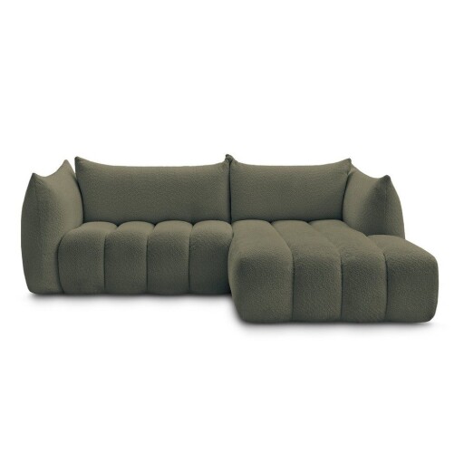 Colțar verde cu tapițerie din țesătură bouclé (cu colț pe partea dreaptă/cu șezlong) Azra – Bobochic Paris