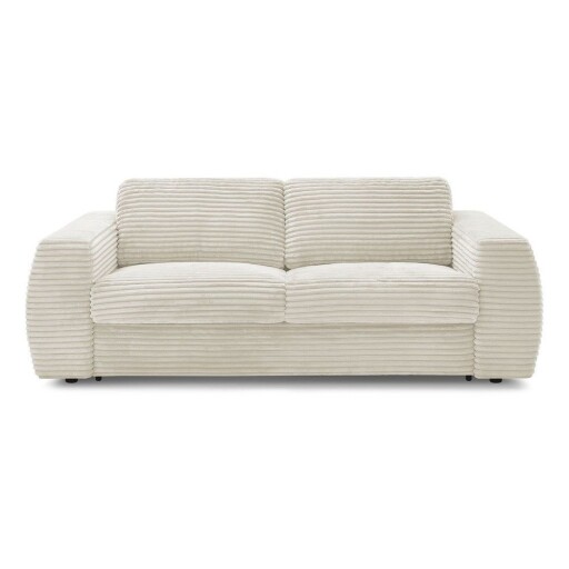 Canapea bej pentru dormitul zilnic/extensibilă cu tapițerie din catifea reiată 220 cm Hugo – Bobochic Paris