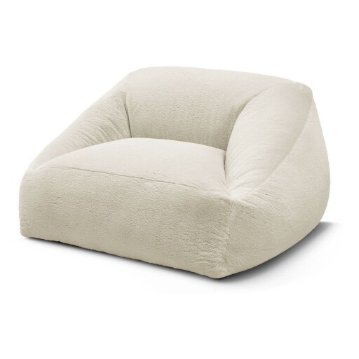 Fotoliu bean bag crem cu tapițerie din blană artificială Lilibet – Bobochic Paris