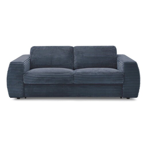 Canapea albastru-închis pentru dormitul zilnic/extensibilă cu tapițerie din catifea reiată 240 cm Hugo – Bobochic Paris