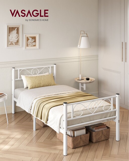 Cadru de pat Single, Vasagle, 90x190 cm, otel, alb