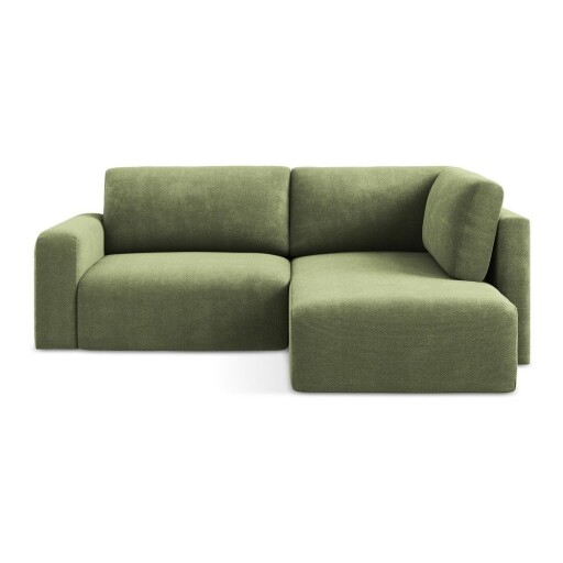 Colțar verde extensibil/cu spațiu de depozitare cu tapițerie din chenille (cu colț pe partea dreaptă/în formă de ”L”) Kona – Makamii