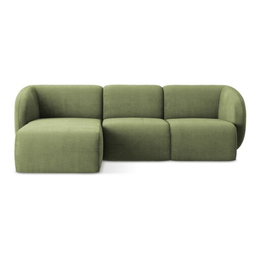 Colțar verde cu tapițerie din chenille (cu colț pe partea stângă/cu șezlong) Lani – Makamii