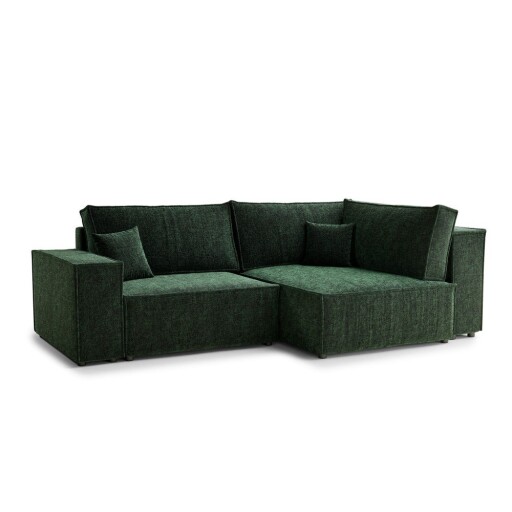 Colțar verde închis extensibil/cu spațiu de depozitare cu tapițerie din chenille (cu colț pe partea dreaptă/în formă de ”L”) Tonga – Maison de Rêve