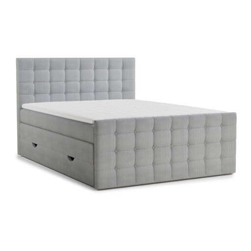 Pat boxspring gri cu spațiu de depozitare 200x200 cm Tasca – Maison de Rêve