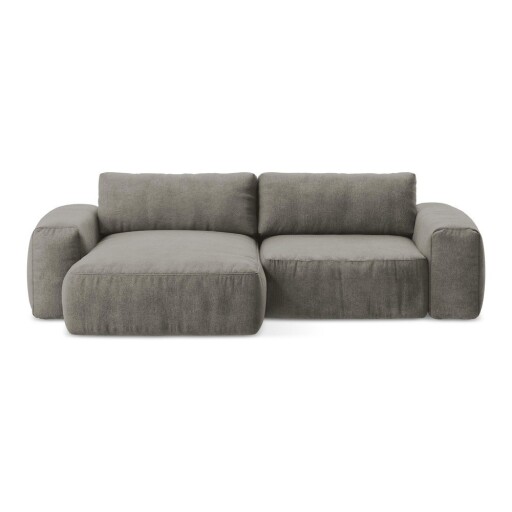 Colțar gri extensibil cu tapițerie din chenille (cu colț pe partea stângă/cu șezlong) Kuki – Makamii