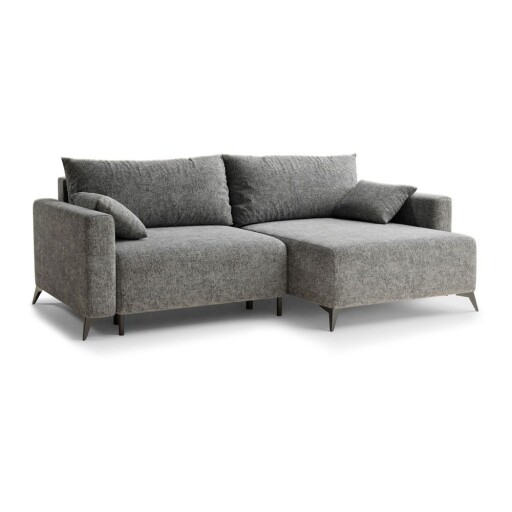 Colțar gri extensibil/cu spațiu de depozitare cu tapițerie din chenille (cu colț pe partea dreaptă/cu șezlong) Leon – Maison de Rêve