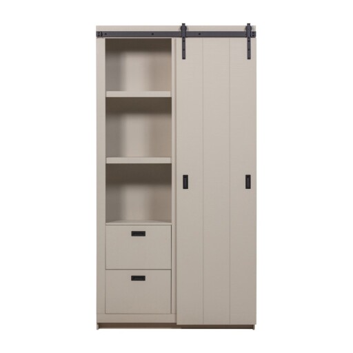 Dulap grej din lemn de pin cu ușă glisantă 122x230x37 cm Slide – vtwonen