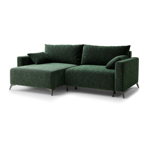 Colțar verde închis extensibil/cu spațiu de depozitare cu tapițerie din chenille (cu colț pe partea stângă/cu șezlong) Leon – Maison de Rêve