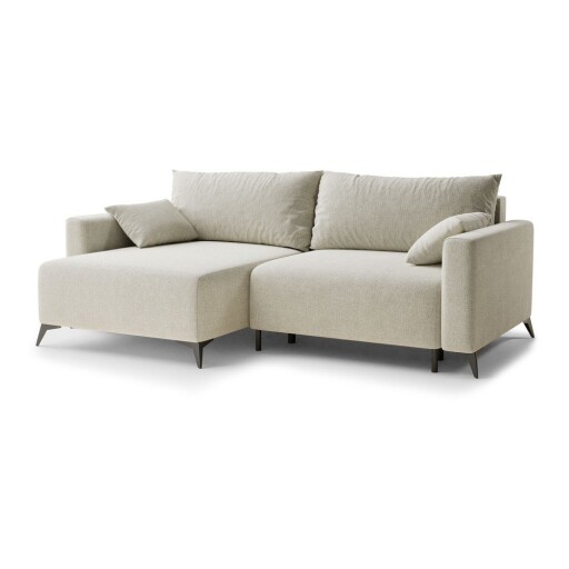 Colțar crem extensibil/cu spațiu de depozitare cu tapițerie din chenille (cu colț pe partea stângă/cu șezlong) Leon – Maison de Rêve