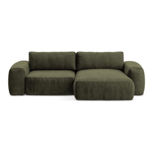 Colțar verde extensibil cu tapițerie din chenille (cu colț pe partea dreaptă/cu șezlong) Kuki – Makamii