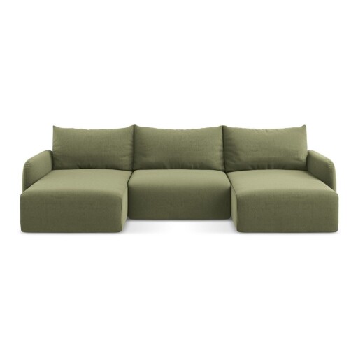Colțar verde extensibil/cu spațiu de depozitare cu tapițerie din catifea (în formă de "U") Kalena – Makamii