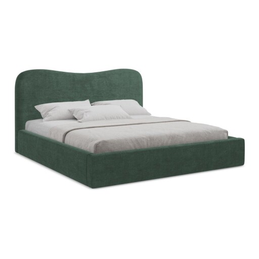 Pat matrimonial verde tapițat cu spațiu de depozitare cu somieră 140x200 cm Kahai – Makamii