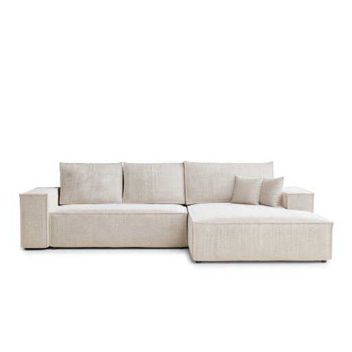 Colțar crem extensibil/cu spațiu de depozitare cu tapițerie din chenille (cu colț pe partea dreaptă/cu șezlong) Maze – Maison de Rêve