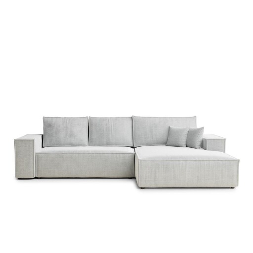 Colțar gri deschis extensibil/cu spațiu de depozitare cu tapițerie din chenille (cu colț pe partea dreaptă/cu șezlong) Maze – Maison de Rêve