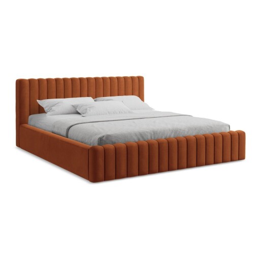Pat matrimonial teracotă tapițat cu spațiu de depozitare cu somieră 160x200 cm Lemi – Makamii