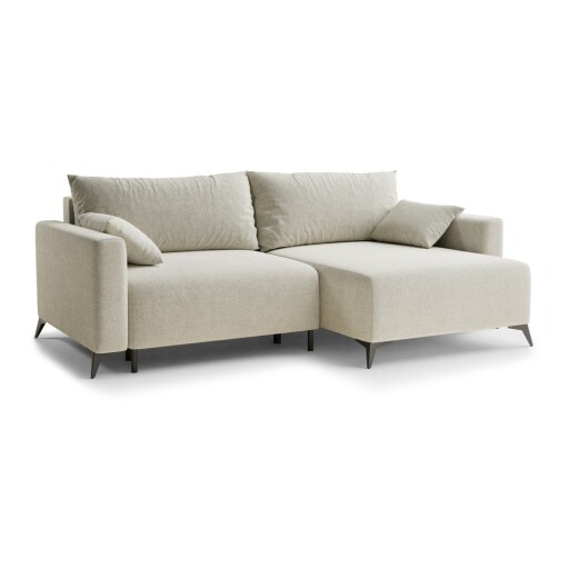 Colțar crem extensibil/cu spațiu de depozitare cu tapițerie din chenille (cu colț pe partea dreaptă/cu șezlong) Leon – Maison de Rêve