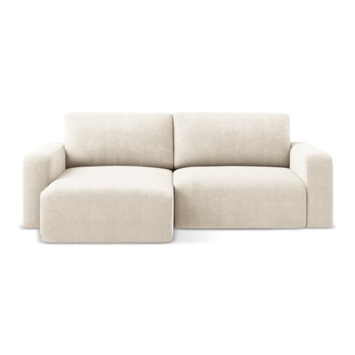 Colțar crem extensibil/cu spațiu de depozitare cu tapițerie din chenille (cu colț pe partea stângă/cu șezlong) Kona – Makamii