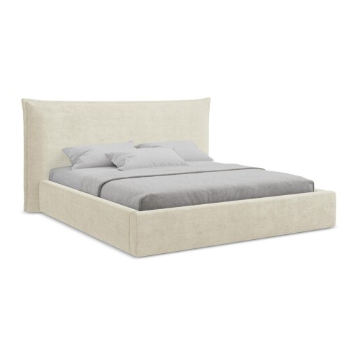 Pat matrimonial bej tapițat cu spațiu de depozitare cu somieră 140x200 cm Esala – Makamii
